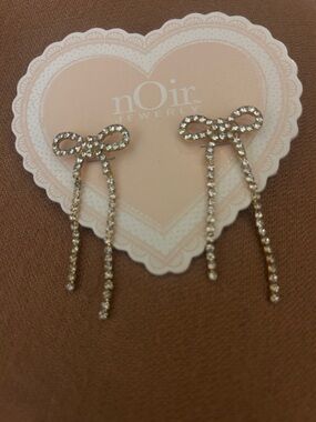 nOir Jewelry Rose Gold Crystal Bow Dangle Earrings